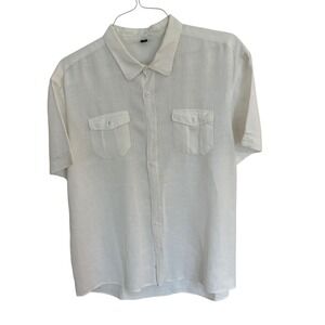 Unbranded Button Up Shirt Mens XL White Made in Italy Linen Short Sleeve Pockets